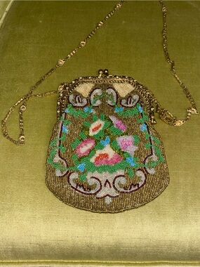 Christiana Beaded Handbag Bag Purse & Chain Made in India Silk Vintage